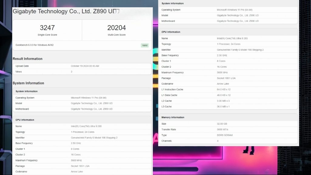 Intel Core Ultra 9 285 ilk kez Geekbench’te görüldü!