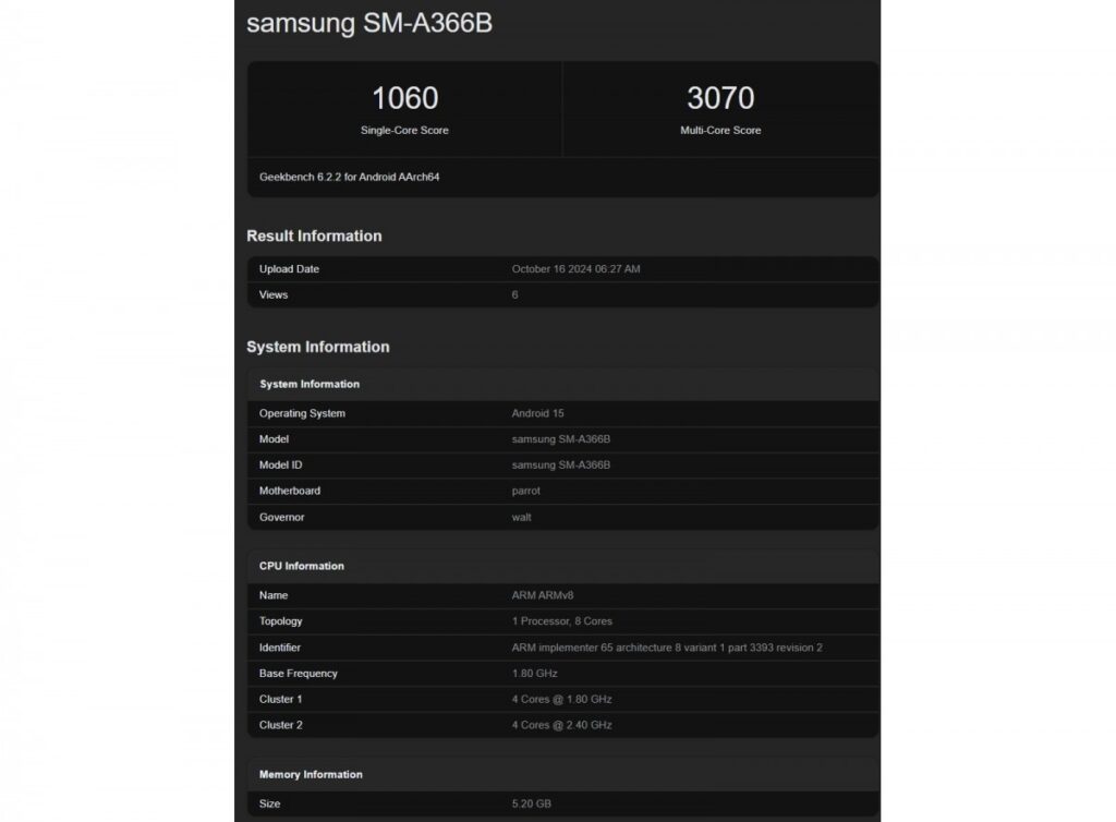 Samsung Galaxy A36, Geekbench’te Android 15 ile görüldü