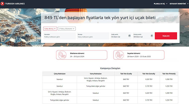 THY Yurt İçi İndirimli Uçak Bileti Kampanyası Başlattığını Duyurdu!