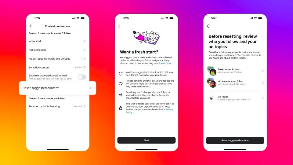Instagram öneri ayarlarını sıfırlama imkanı sunacak