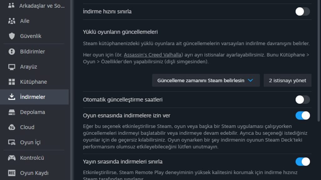 Steam İstemcisine Oyun Güncellemeleri İyileştirmesi