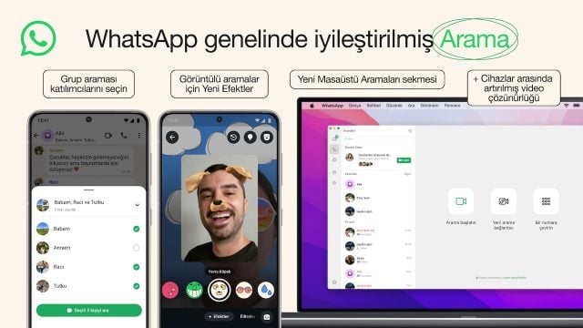 WhatsApp, Grup Araması Katılımcıları Seçme, Görüntülü Arama Efektleri ve Daha Fazlasını Sunuyor
