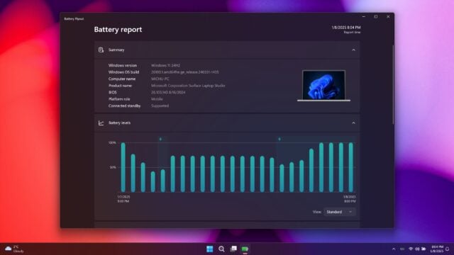 Battery Flyout Artık Windows 11’de Batarya Sağlığını ve Şarj Döngülerini Gösterecek