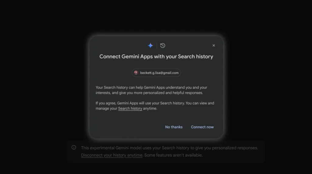 Gemini, artık kişiselleştirilmiş yanıtlar sunmak için arama geçmişinizi kullanabiliyor