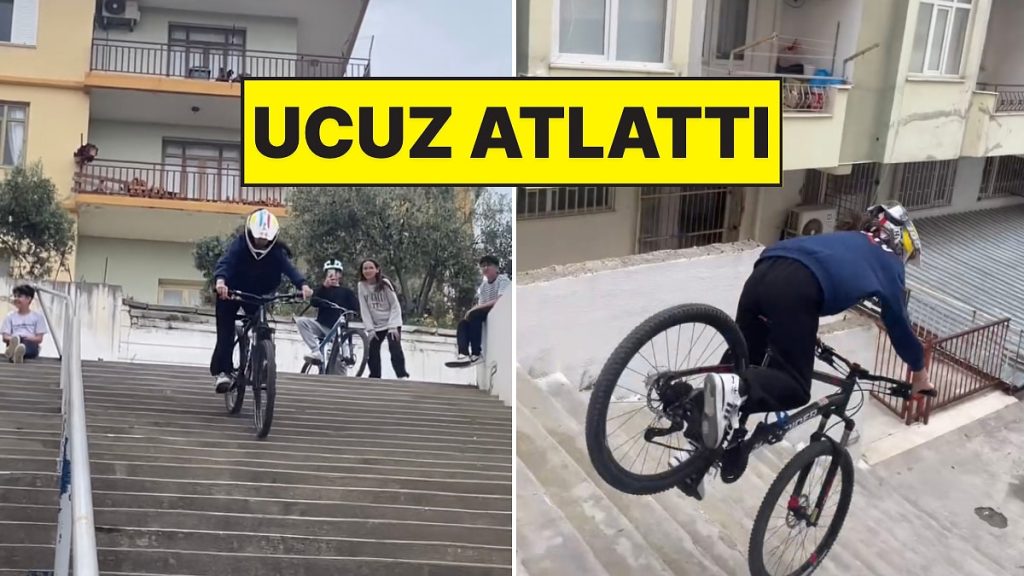 Bisikletle Merdivenden İnen Genç Yere Kapaklandı