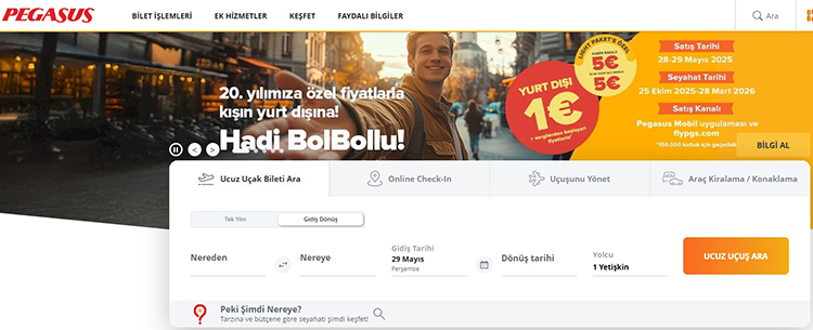 Pegasus Hava Yolları 1 Euro’ya Yurt Dışı Ucuz Uçak Bileti Kampanyasını Duyurdu!