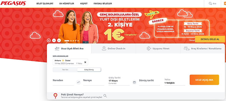 Pegasus Hava Yolları’ndan Yurt Dışı Uçuşlarında Geçerli 1 Euro’ya Uçak Bileti Kampanyası