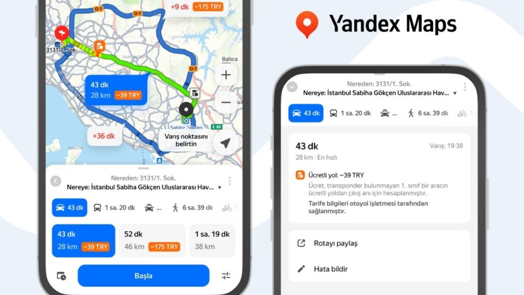 Yandex Maps, güzergah boyunca yol ücretlerini gösterecek
