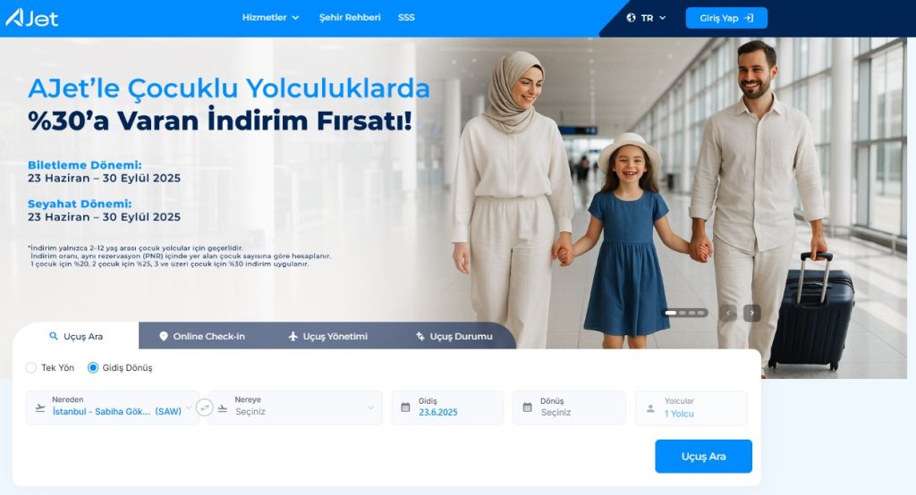 AJET’ten Çocuklu Ailelere Özel Yurt Dışı İndirimli Uçak Bileti Kampanyası