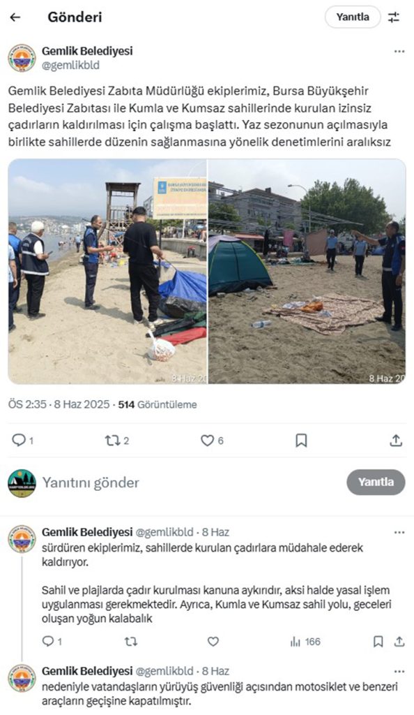 Bursa Gemlik Sahillerinde Kamp Çadırları Toplatıldı