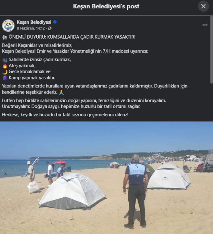 Edirne Keşan’ın Sahil Bölgelerinde Kamp Yapmak Yasaklandı
