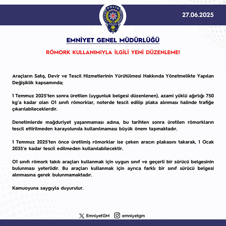 Emniyet Genel Müdürlüğü’nden Karavanların Tescil Edilmesi Hakkında Önemli Açıklama
