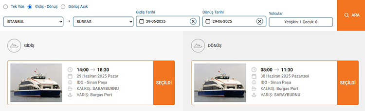 İstanbul Sarayburnu – Bulgaristan Burgas 2025 Feribot Bilet Ücretleri ve Sefer Saatleri