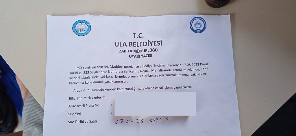 Muğla Akyaka’da Kamp Yasağı: Zabıta Ekiplerinden İhtar Bildirisi