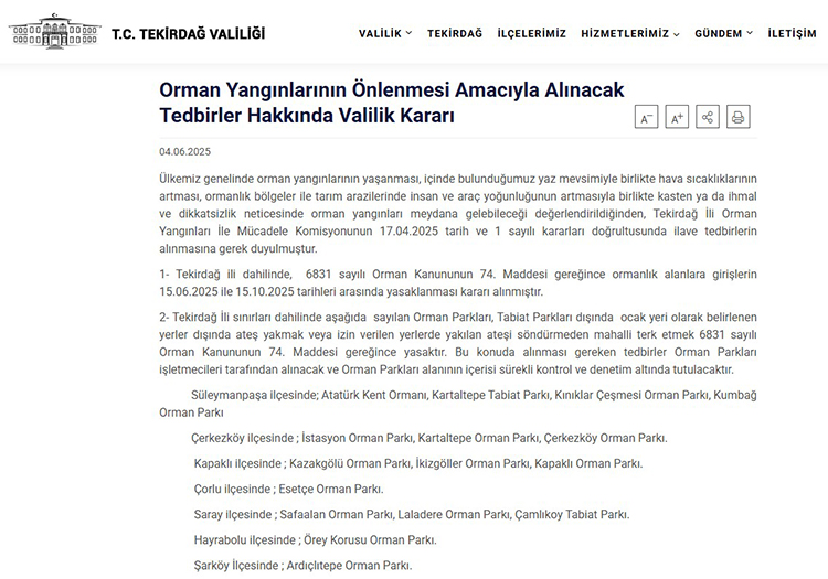 Tekirdağ’da Ormanlık Alanlara Giriş Yasaklandı – Tekirdağ’da Ormana Giriş Yasak Mı?
