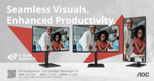 TCO Jenerasyon 10 Sertifikalı, 5 Yıl Garantili İş Monitörleri: AOC Essential E4 Serisi