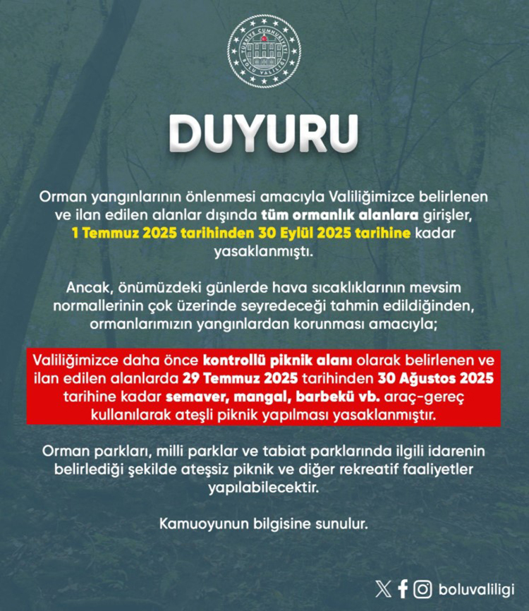Bolu’da Piknik Yasağı: İzin Verilen Alanlar Dahil Mangal Ve Ateşli Piknik Yapmak Yasaklandı