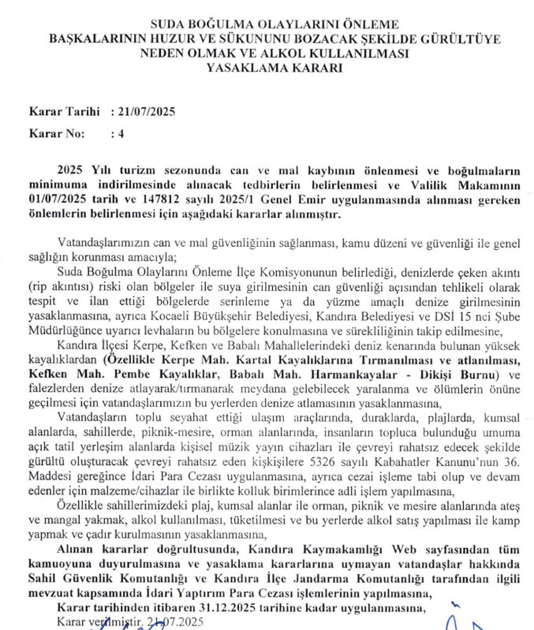 Kandıra’da Kapsamlı Yasak: Plaj, Sahil, Orman, Piknik Ve Kamp Konulu Yasak Kararı Açıklandı