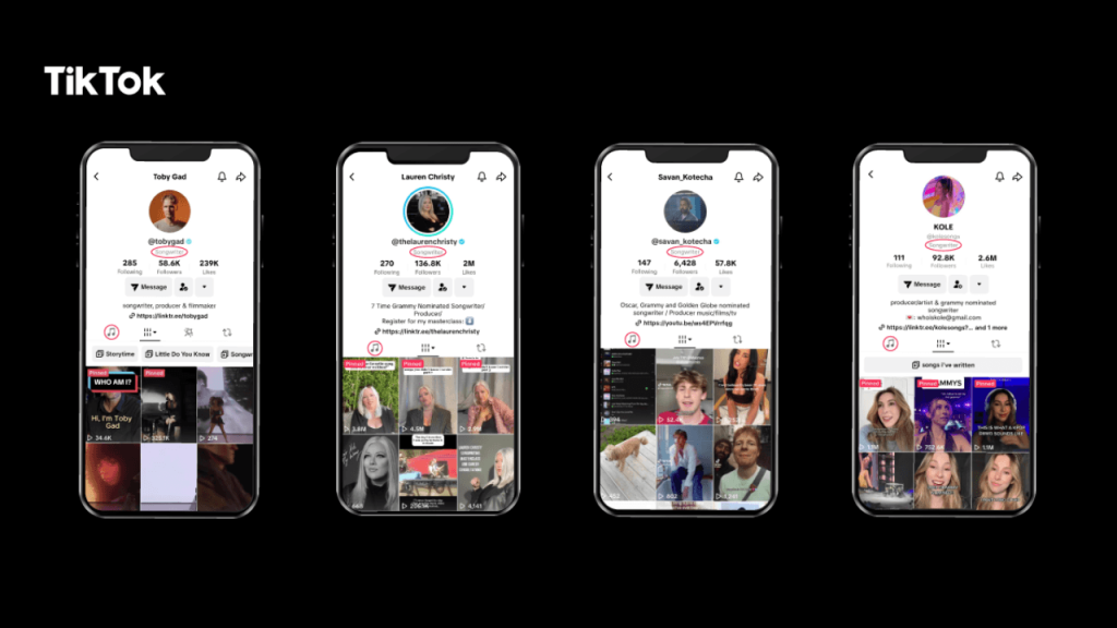 TikTok, söz yazarları için profil odaklı yeni özellikleri test ediyor