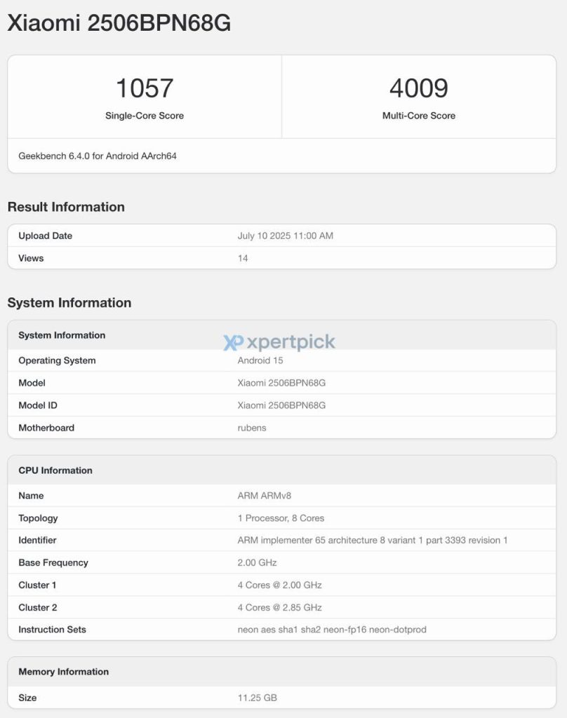 Xiaomi 15T Pro Geekbench veri tabanında göründü