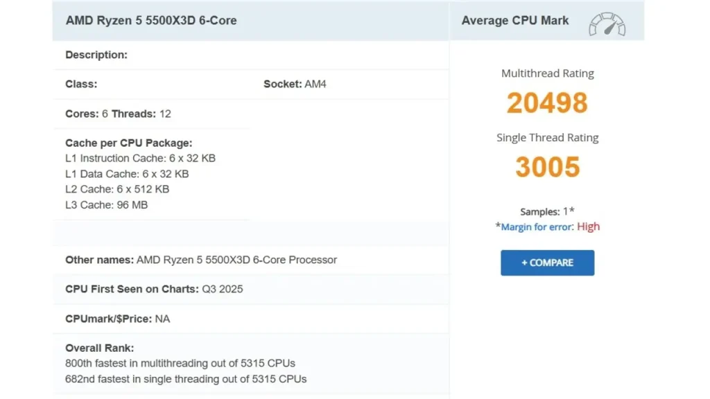 Ryzen 5 5500X3D geliyor: İşte performansı