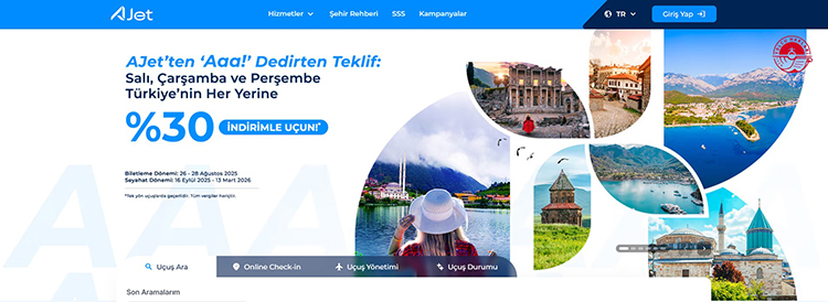 AJET Yurt İçi Uçak Seferlerinde Geçerli Ucuz Uçak Bileti Kampanyasını Duyurdu