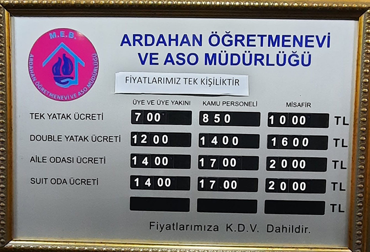 Ardahan Öğretmenevleri 2025 Konaklama Fiyatları Ve İletişim Bilgileri