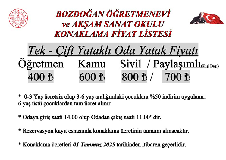 Aydın Öğretmenevleri 2025 Konaklama Fiyatları Ve İletişim Bilgileri
