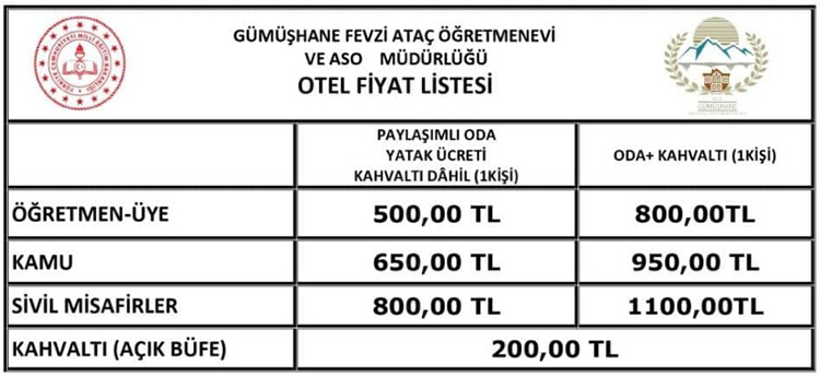 Gümüşhane Öğretmenevleri 2025 Konaklama Fiyatları Ve İletişim Bilgileri