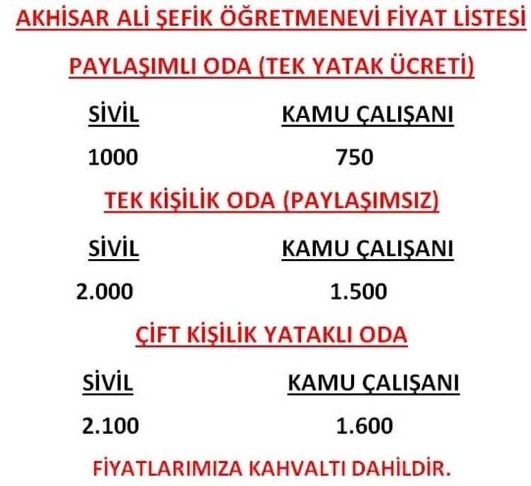 Manisa Öğretmenevleri 2025 Konaklama Fiyatları Ve İletişim Bilgileri