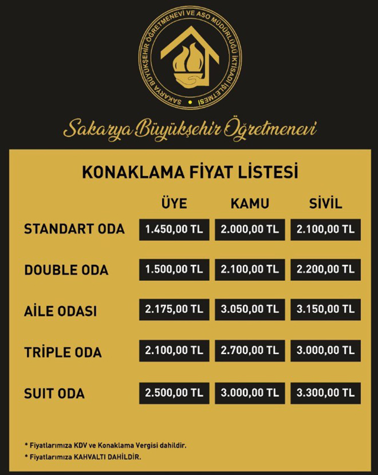 Sakarya Öğretmenevleri 2025 Konaklama Fiyatları Ve İletişim Bilgileri