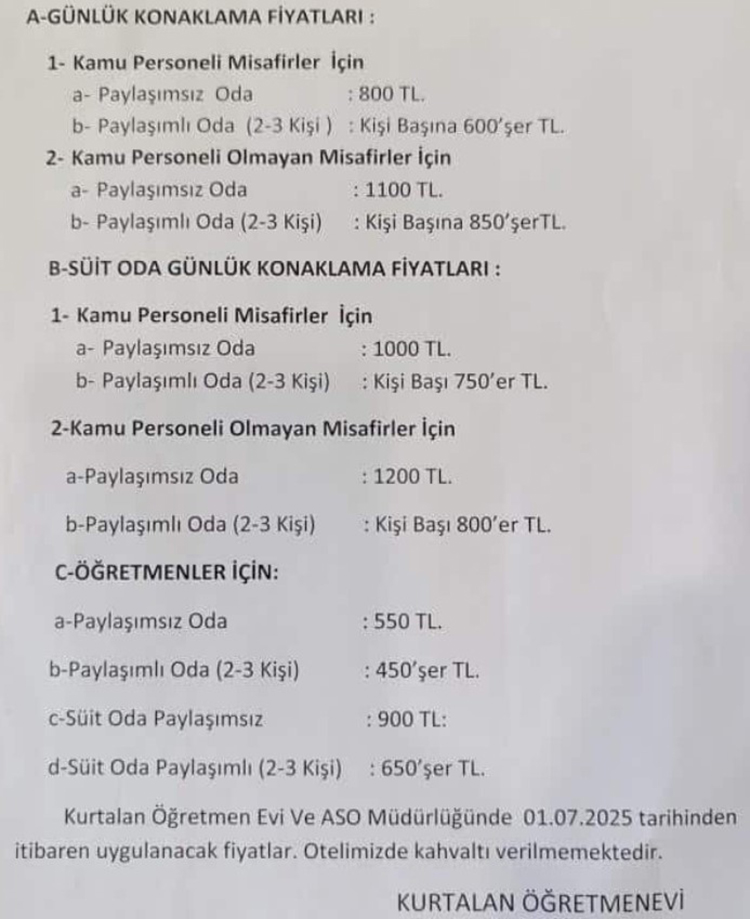 Siirt Öğretmenevleri 2025 Konaklama Fiyatları Ve İletişim Bilgileri
