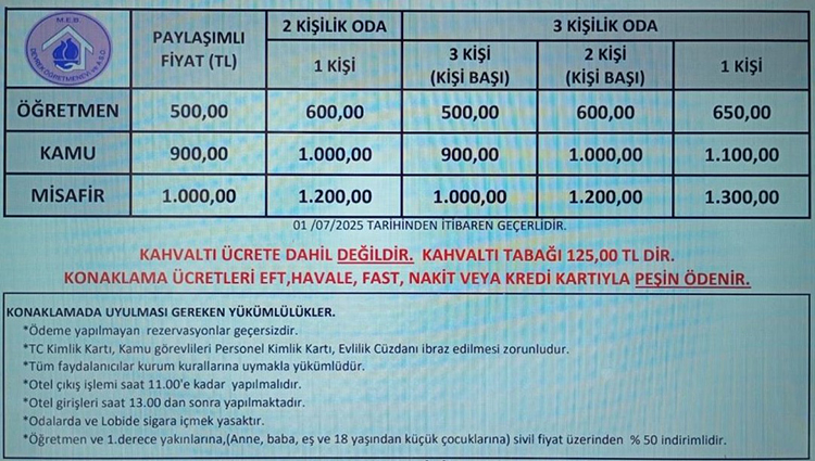 Zonguldak Öğretmenevleri 2025 Konaklama Fiyatları Ve İletişim Bilgileri