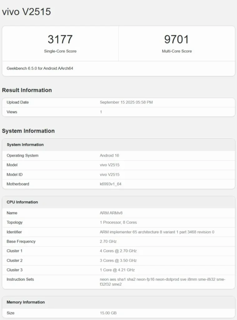 Global vivo X300 Geekbench’te görüntülendi